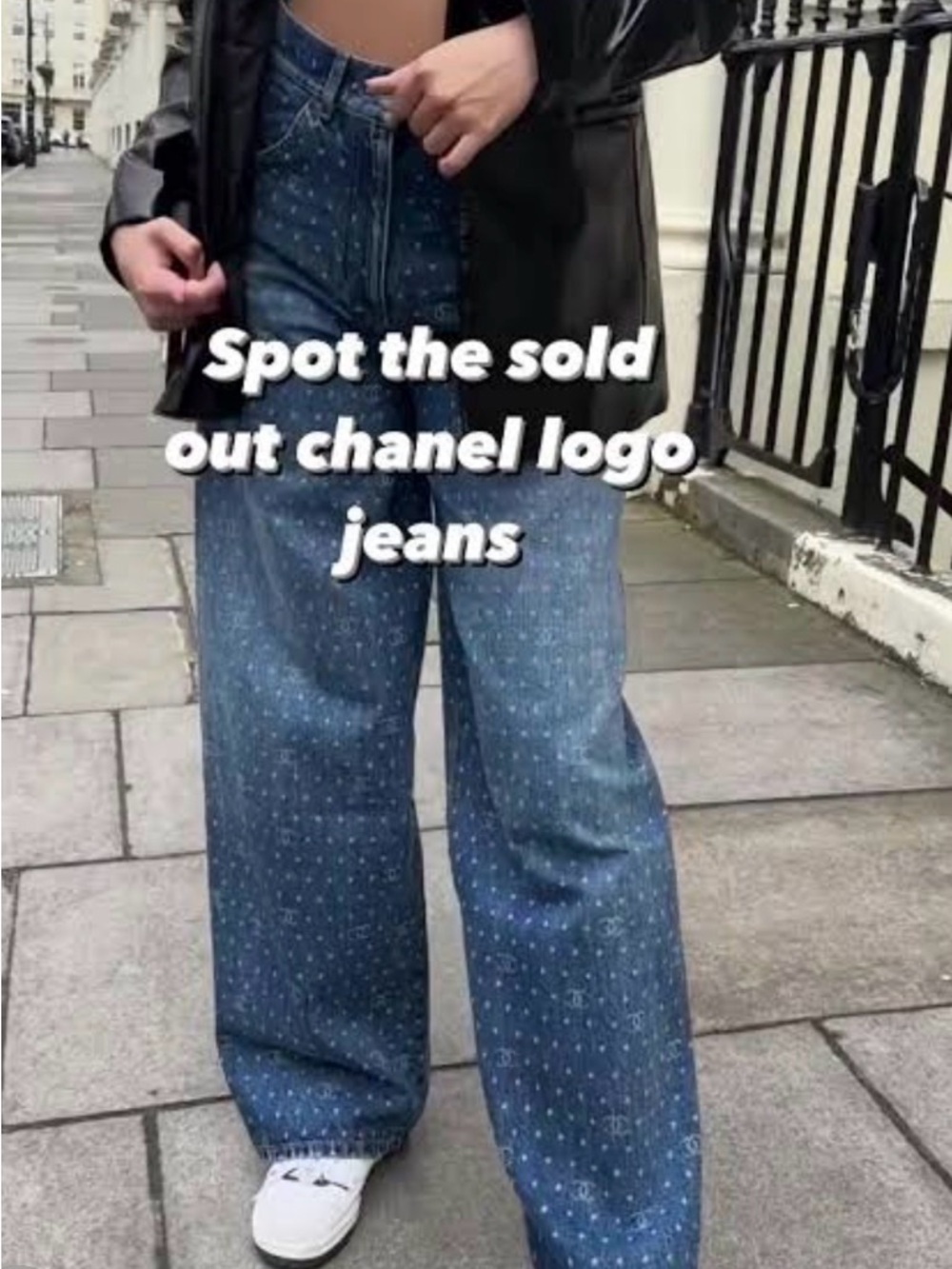 Blue Logo-Print Wide Leg Jeans